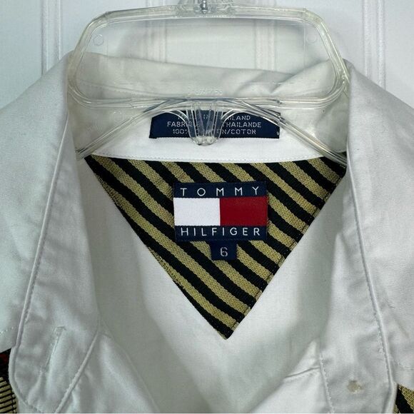 Y2K Top Tommy Hilfiger Size 6 Women Stripes Tie Print Button Down 90s Vtg - Picture 3 of 7
